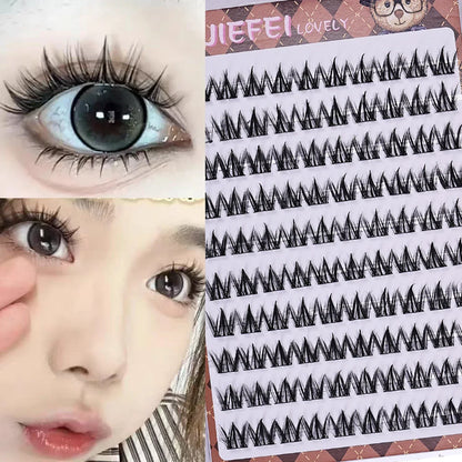 Glue-free Thick Natural Curling Self-adhesive False Eyelashes with W-shaped Design for Voluminous Manga Eyes