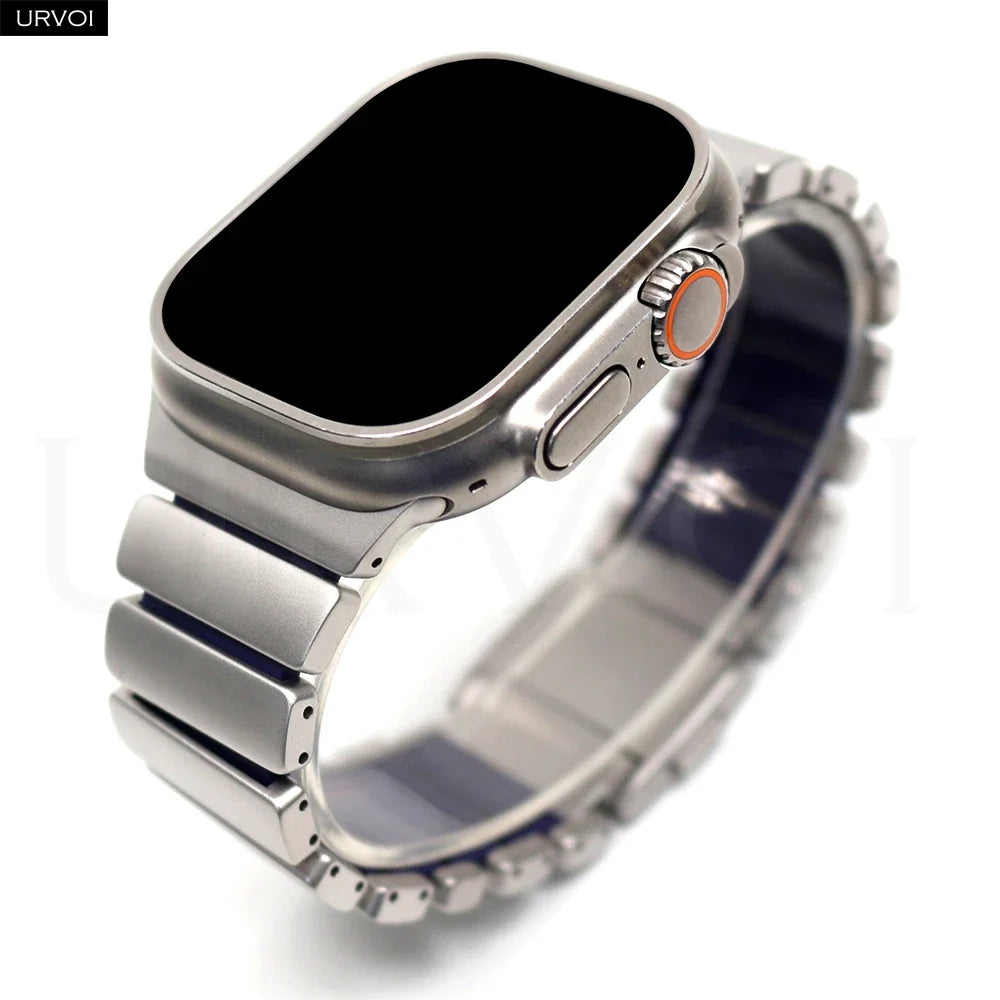 URVOI Stratos Band for Apple Watch Ultra 3 2 Series 11 10 9 8 SE3 Titanium Silicone Strap Magnet Clasp Bracelet DLC Coating 49mm