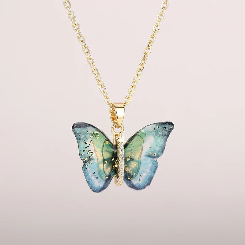 Huitan Aesthetic Butterfly Pendant Necklace for Women Silver Color/Gold Color Inlaid Shiny CZ Fashion Party Accessories Jewelry