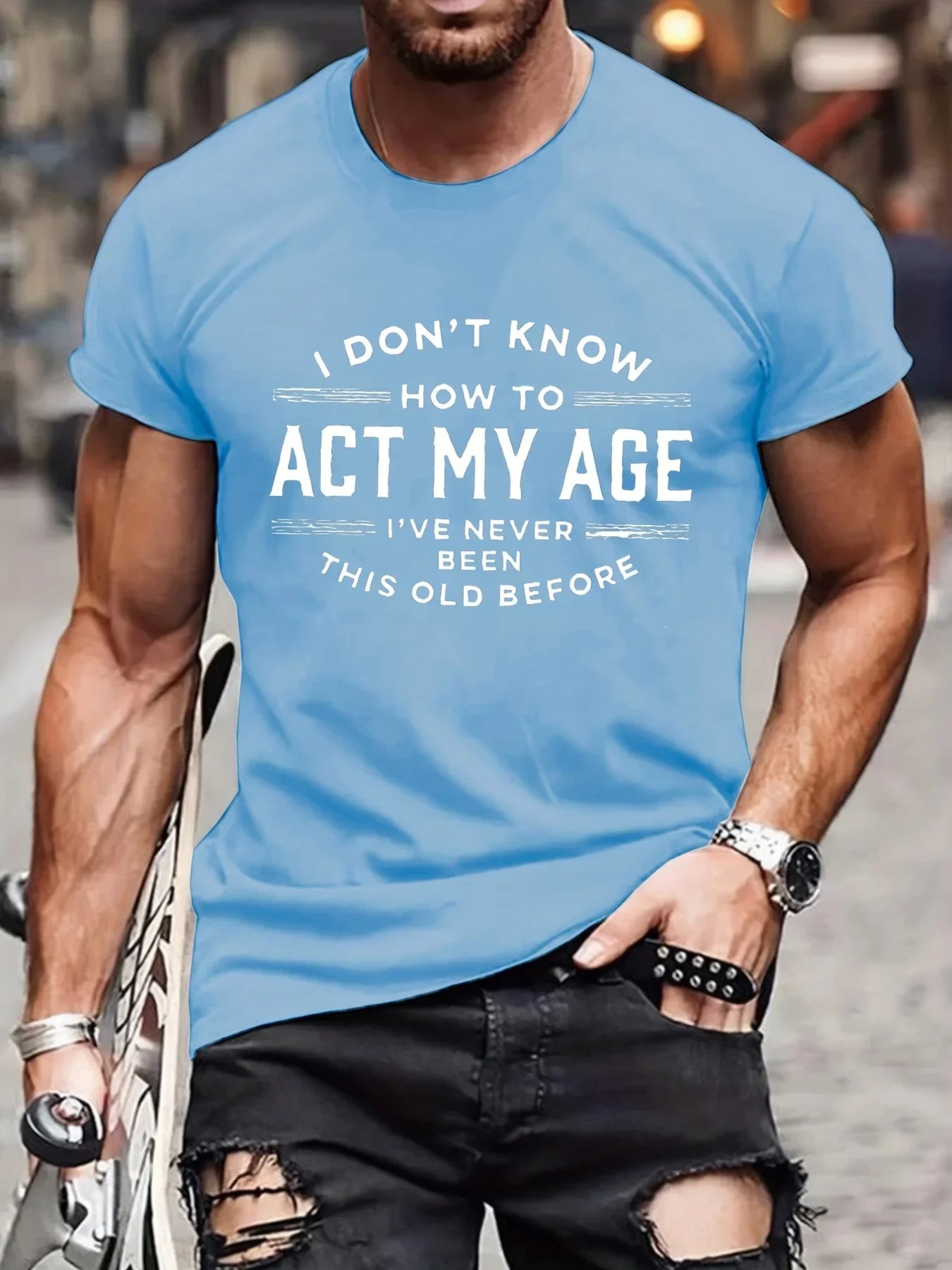Men's Summer 100% Cotton Funny Act My Age Letter Pattern Print Loose Large Casual Round Neck Short Sleeve T-shirt
