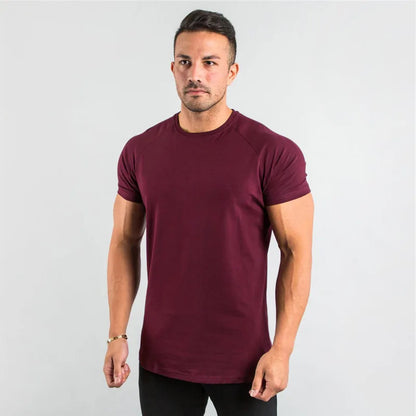 Cotton Plain Tops Tees Fitness Mens