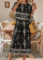 Women's Retro Ethnic Print Two-Piece Set Casual Short-Sleeved Top with 3/4 Length Pants Suit