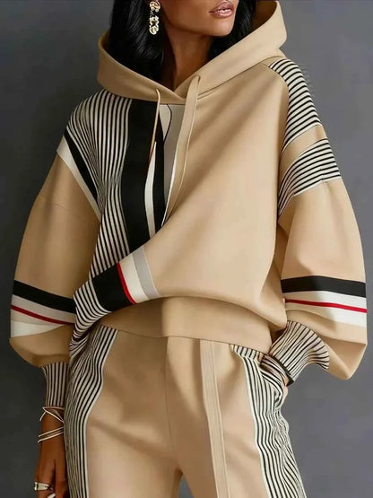 Plus Size Striped Sweatshirt & Pants Set
