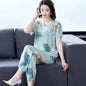 Women Summer Sets NEW Middle Aged Elderly Mother Cotton Silk Suit Casual Print Short Sleeve Top + Pants 2 Piece Set Femme Outfit