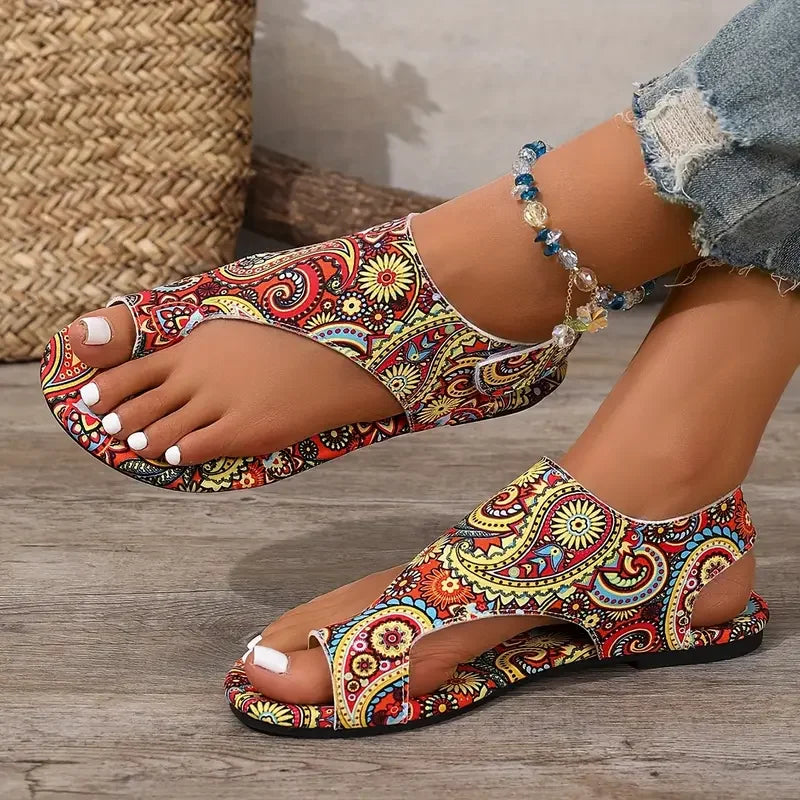 Women Flat Sandals Comfortable Flats Sandals Printed Bohemia Roman