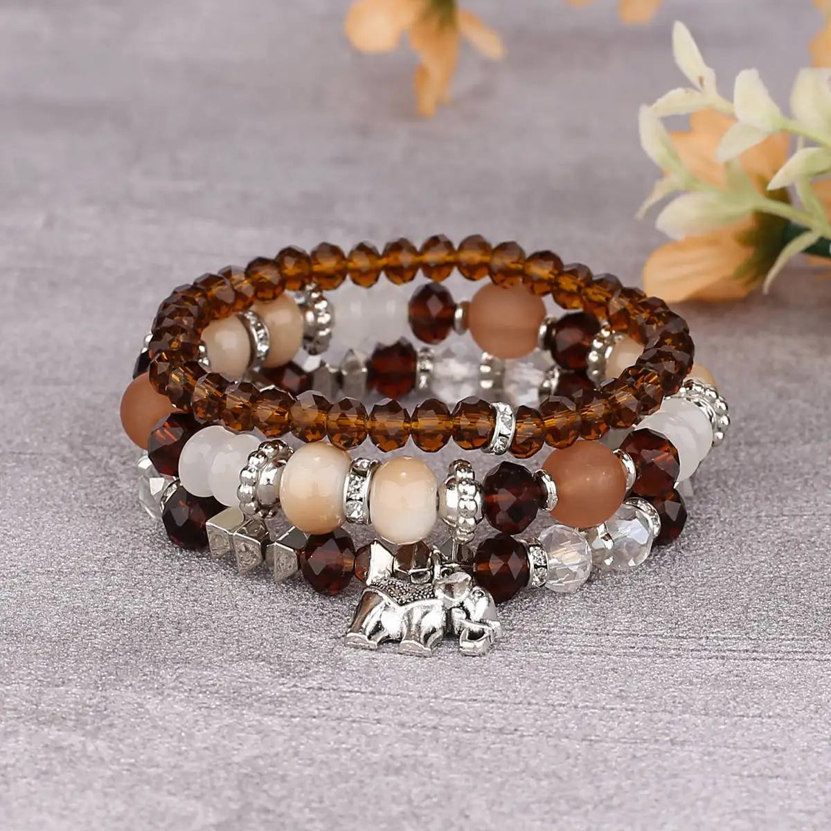 3pcs Boho Bohemian Pink Butterfly Pendant Charm Beads Bracelets Set For Women Stone Wristband Bracelet Bangles Pulseras Feminina