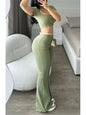 Women's Sexy Slim Set Fashion Short Sleeve Square Collar T Shirt Tops+High Waist Long Pants 2 Piece Sets For Female Streetwear