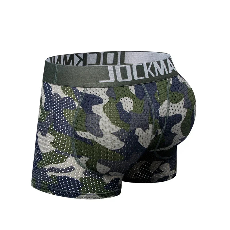 Men's Sexy Ice Mesh Breathable Butt Lift Boxer Briefs Underwear,Comfy Padded Underwear Boxer with Hip Pad Buttocks Boxer Trunk