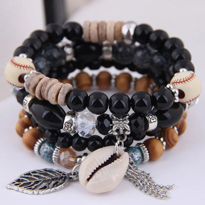 DIEZI Korean Trendy Multicolor Green Crystal Beads Rope Bracelets Women Girls Elastic Tassel Wrap Bracelet Pulseira Feminina