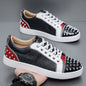 New Fashion Silver Trainers Glitter Spiky Shoes Men Lace Up Sneakers Low Top Shoes Red Sole Man Designer Sneaker With Spikes