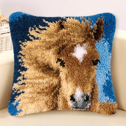 Cow Horse Elephant Animal Carpet Embroidery Set Cartoon Cat Smyrna Latch Hook Kit DIY Knot Pillow Package Pillow Buttons Package
