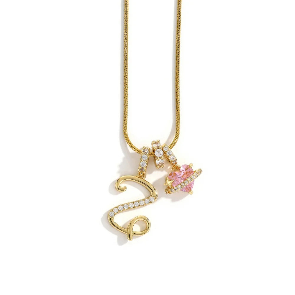 Gold Color Zircon Flower Pendant Necklace Female A-Z 26 Letter Alphabet Wedding Jewelry Gift for Women