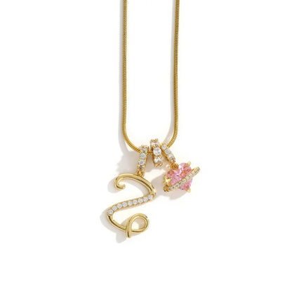 Gold Color Zircon Flower Pendant Necklace Female A-Z 26 Letter Alphabet Wedding Jewelry Gift for Women