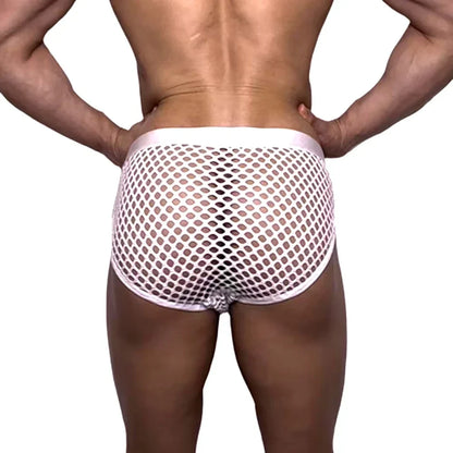 Mens Slip Bikini Jockstrap Briefs Mens Panties Sexy Fishnets Hole Transparent Mesh Ice Silk Men Underwear Sissy Men Underpants