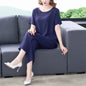 Cotton Silk Suit Summer Women's Sets New Casual Solid Color Short Sleeve Ankle-Length Pants 2 Piece Set Middle Age Mother Outfit