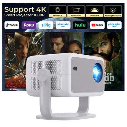 LYNCast Smart Projector with BT5.4 and WIFI6, L018, FHD 1080P, Android14, 360° Rotate Portable, Home Theater, Perfect for TV Series, Movies, Gaming, Anime, Sports, K-Dramas, Concerts