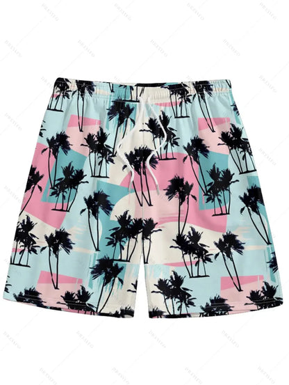 Men's Hawaiian 3D Palm Tree Pattern Beach Shorts Quick Dry Outdoor Leisure Sports Shorts Fashion Men's Shorts