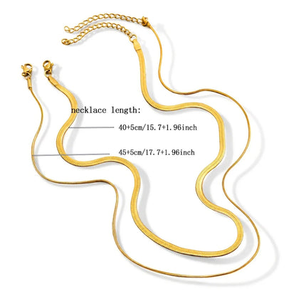 2-Piece Set of Snake Bone Chains, Simple and Stylish Casual 304L Stainless Steel Double-Layered Necklaces, Unisex, Fashionable and Elegant, Comfortable and Versatile