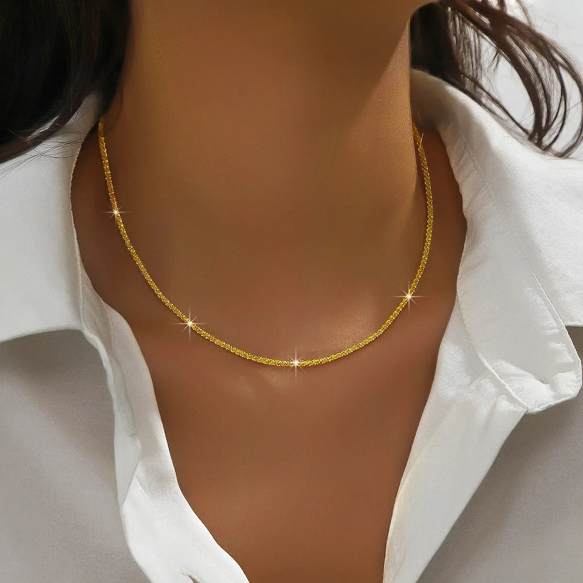 LUXUKISSKIDS Shiny Solid Chains Elegant Necklaces for Woman Sparkling Clavicle Chain Choker Simple Wedding Jewelry Collar Gifts
