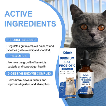 Kriath Cat Probiotic Liquid Drops 30ml Mild Formula Pet Gut Health Supplement Support Intestinal Balance for Cats