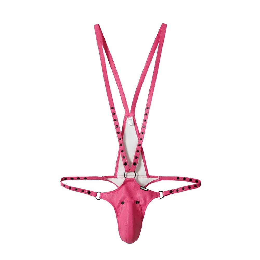 Men's Jockstrap Underwear Sexy Lingerie Harness Chest Bodysuit One-piece Jock with Removable Codpiece Big Bulge Adjustable Size.