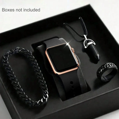 Men's LED Square Watch And Jewelry Set Birthday Gift Non-Smartwatch Box Not Included