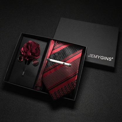 Wine red Men Tie Paisley Silk Tie Pocket Square Cufflink Luxury Gift Box Set Wedding Gravat Accessories Neck Tie For Men