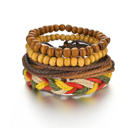 New Trendy Retro 4pcs/Set Bracelets & Bangles Men's Multilayer Black Leather Jewelry Charm Pulseiras Boyfriend Wristband