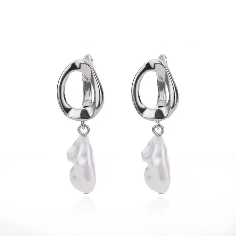 Circle Earrings For Women Vintage Punk Round Baroque Pearl Earrings Stainless Steel Circle Ear Clip Women Jewelry Gift Mujer