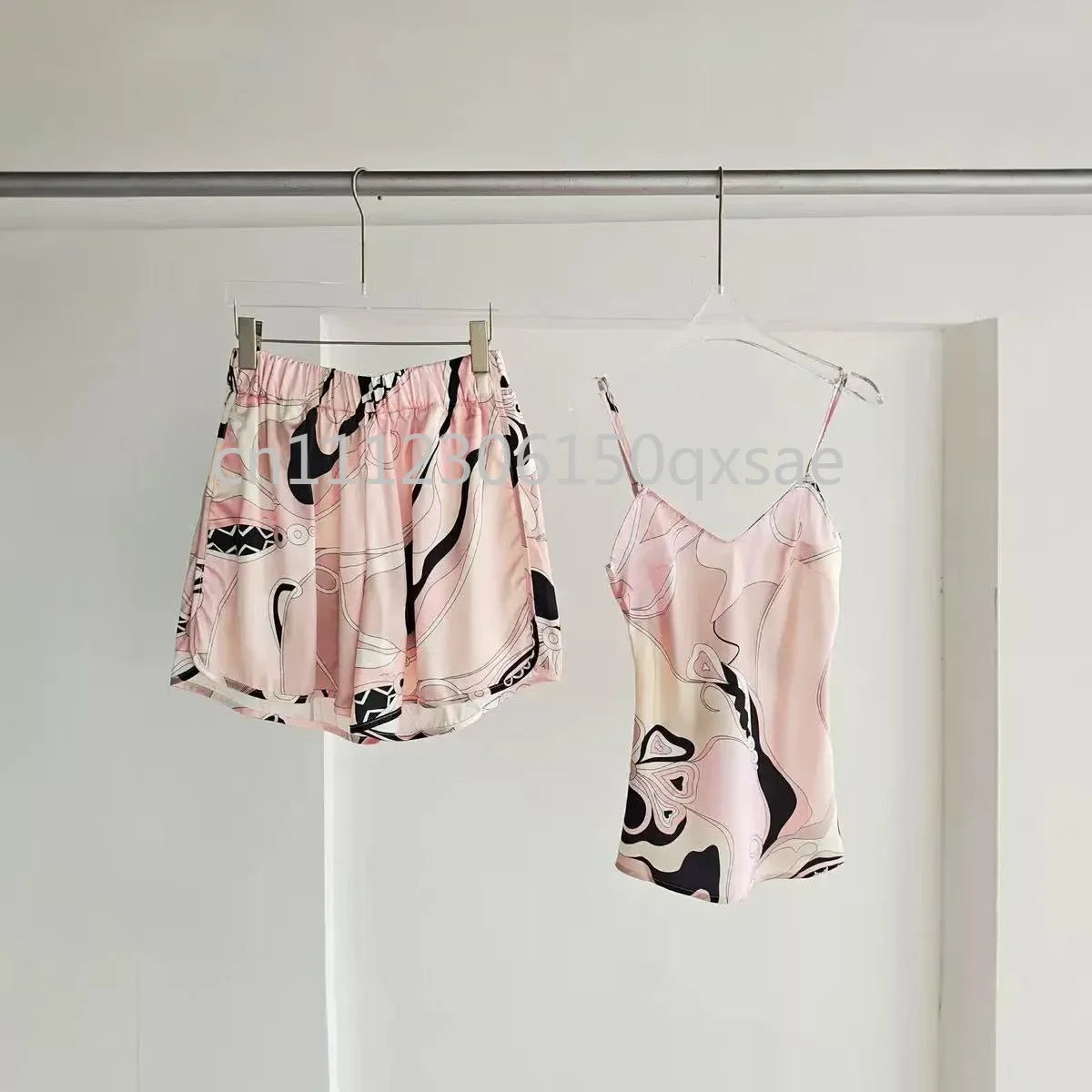 Luxury Red Silk Strap Top & Shorts Set