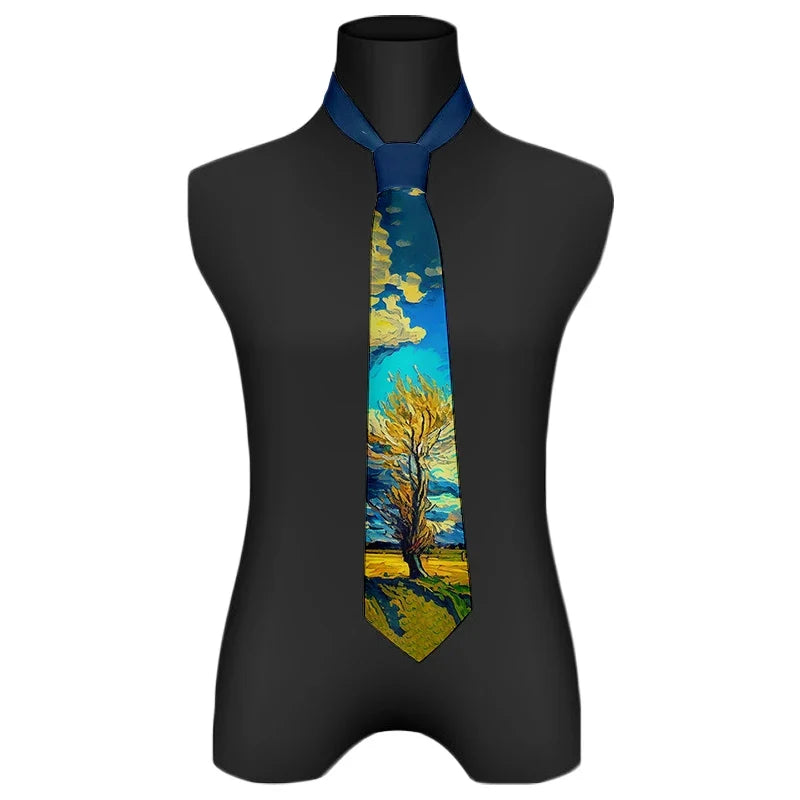 Classic oil painting high-quality printing, novel tie personalized wedding party shirt accessories Harajuku fashion unisex tie