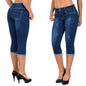 Summer Women's Skinny Denim Pants Mid Waist Stretch Capri Pants Knee