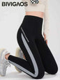 Striped Shark Butt Lift Leggings - Elastic Fit