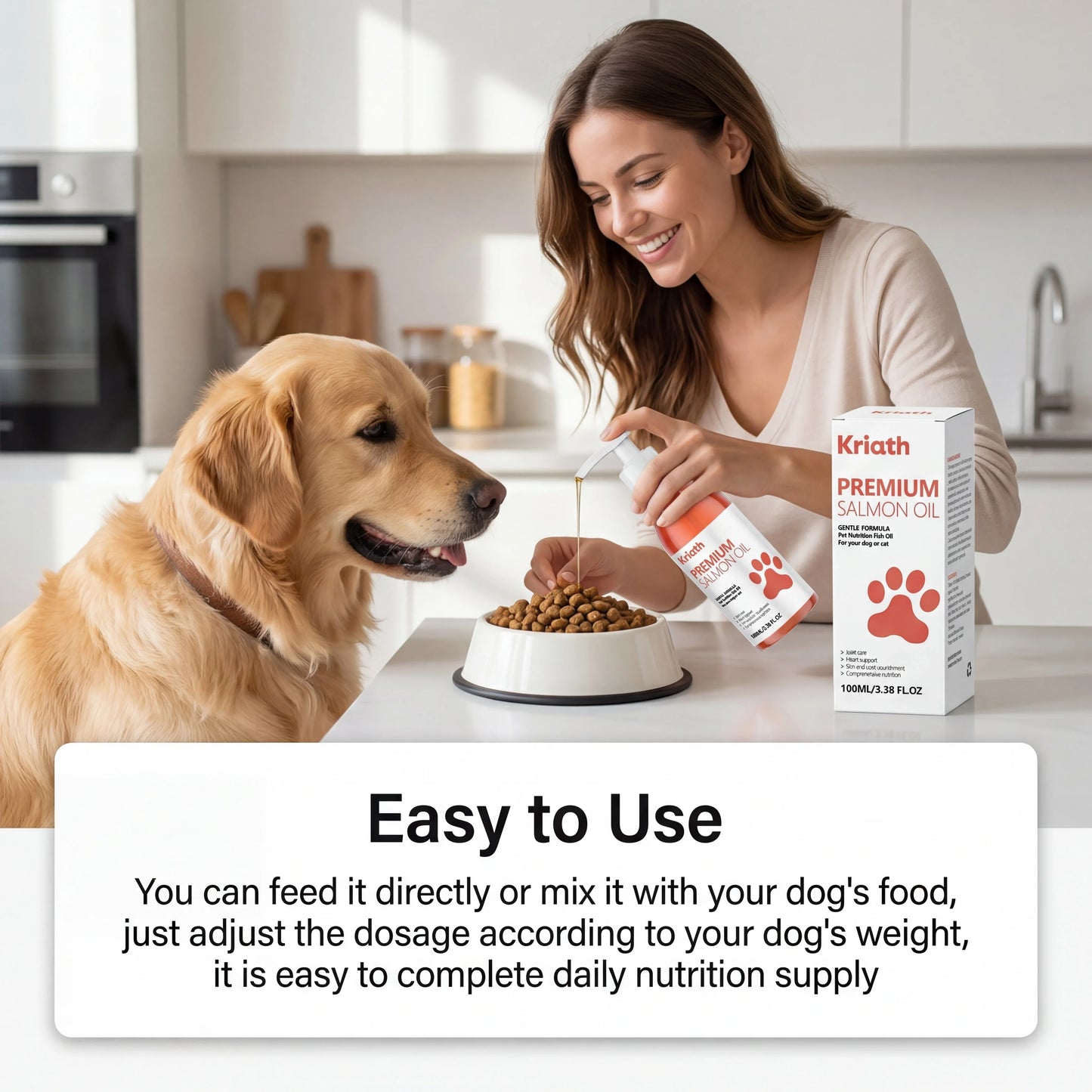 Natural Salmon Oil for Pets Dog Food Topper Liquid Vitamin E Supplement Shiny Coat and Heart Health Gentle Formula Pump Bottle