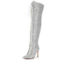 Luxury Gold Silver Red Over the Knee High Boots Sequined Sexy Nightclub Dance Party Shoes Ladies Lace-up Long Boot Large Size 48