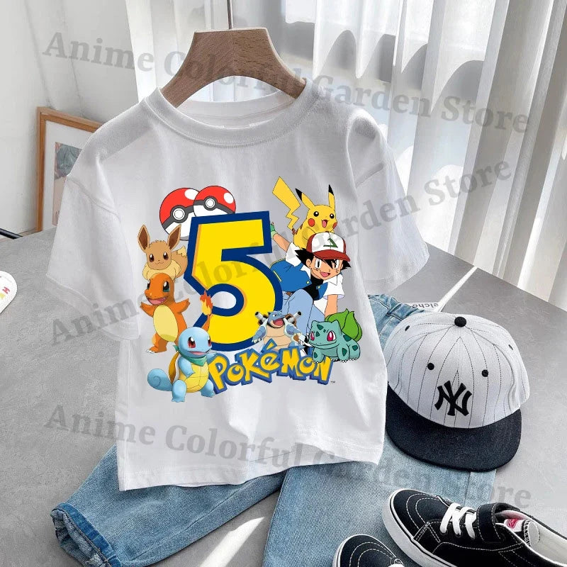 Anime Pokemons Kawaii T-Shirts for Children Pikachu Cartoon Number
