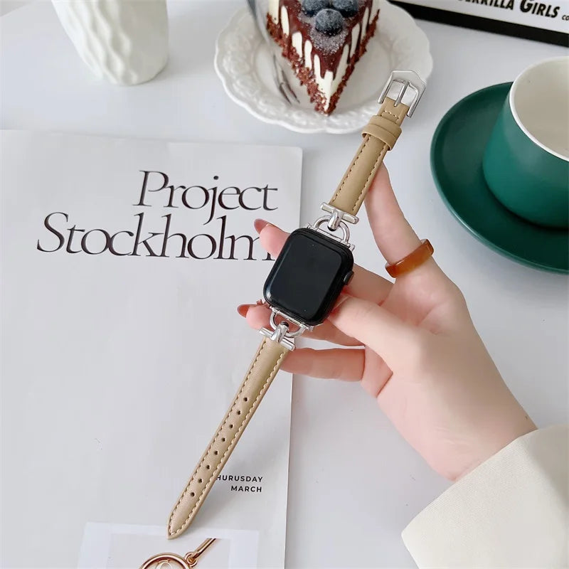 Apple Watch Slim Leather Band with Decorative Connectors