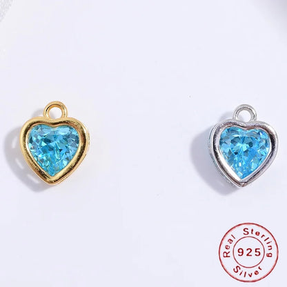 S925 Sterling Silver Heart Blue Crystal Charm DIY Handmade Bracelet Necklace Accessories For Women SD68