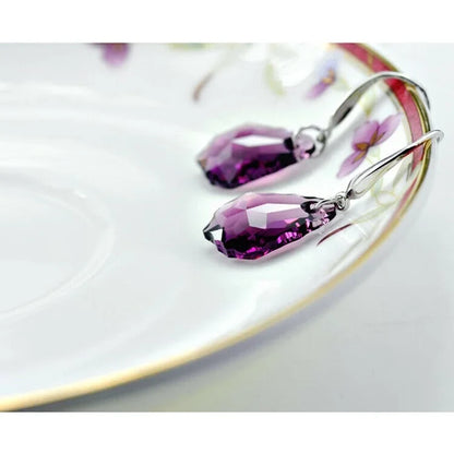 Purple Crystal Drop Pendant Necklace Set Zinc Alloy Trendy Women's Jewelry Set