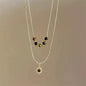 Vintage Leather Brown Stone Sun Pendant Beaded Choker Clavicle Chain Necklace For Women Unique Y2K Personalized Grunge Jewelry
