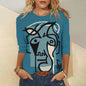 Abstract Art Face Painting Autumn Women's Round Neck Long Sleeve T-shirt Trend Loose Round Neck Long Sleeve T-shirt