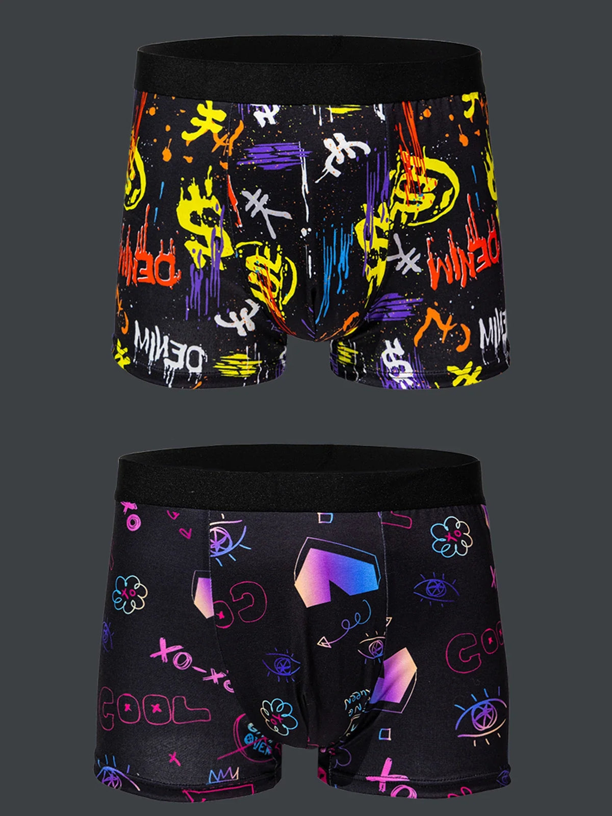 5-pcs Men's trendy graffiti, pixel, cyberpunk print boxer underwear, comfortable and casual and fashionable boxer