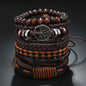 Punk Casual Bead6 Pc/set Tree Black Khaki Handmade Men Bracelets Male Women Leather Bracelets Men Bangle Wholesale Jewelry Gift