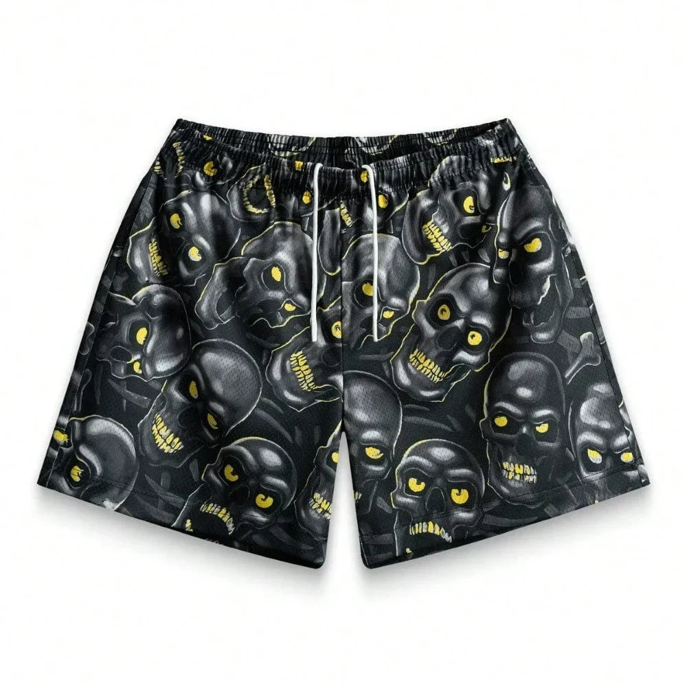 Premium 3D Printed Men's Hawaiian Shorts - Ultra Casual Skull Graphic for Summer Vacations and Sport Running