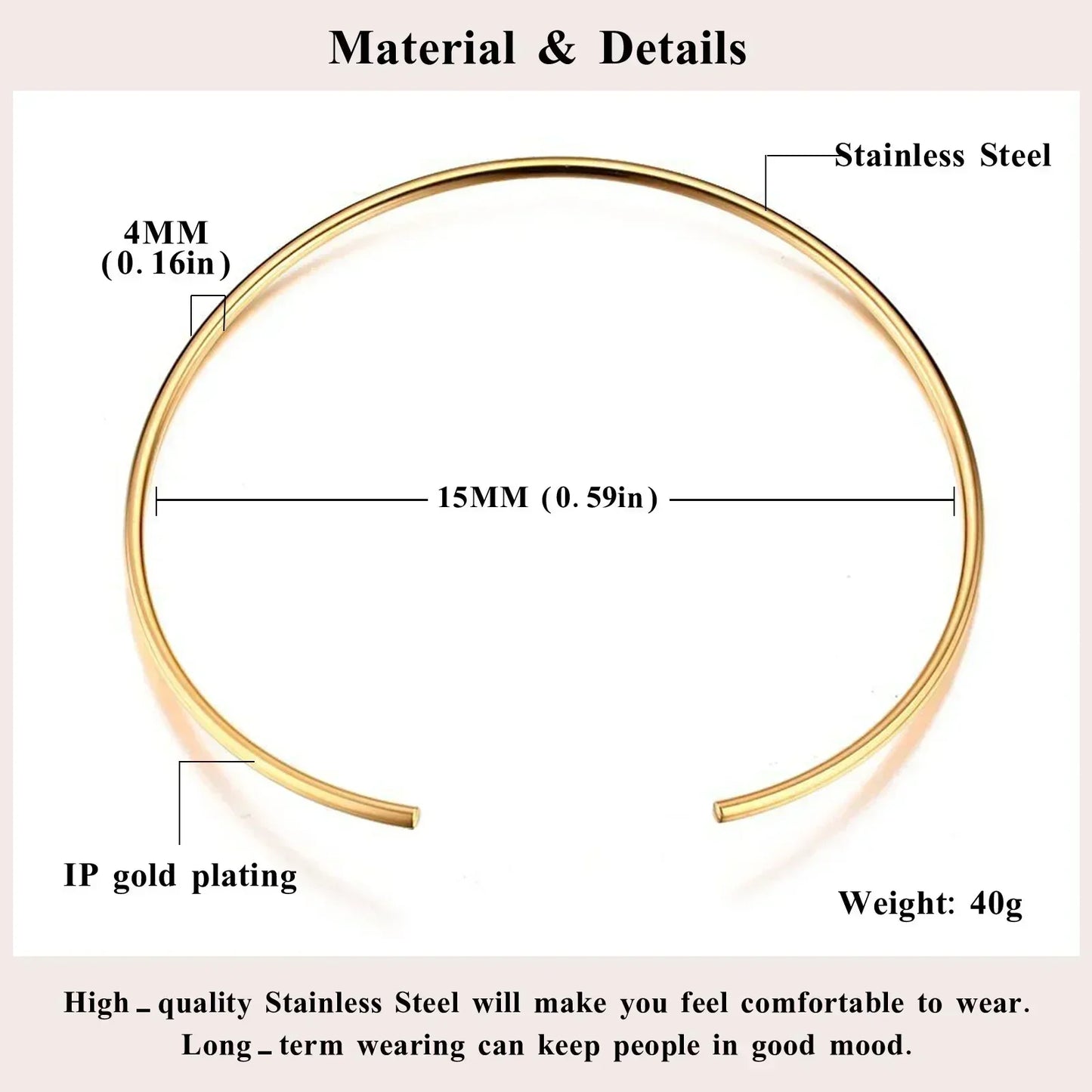 Choker Neck Cuff for Women, Open Collar Choker Torques Necklace Adjustable ,Simple Stainless Steel Jewelry