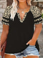 New 2025 Fashion Large Size Shirts Leopard Patchwork Print T-Shirt Casual Short Sleeve Top For Summer Women's Plus Size Clothing