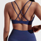 Solid Color Cross Fitness Bra with Chest Pad