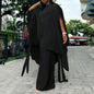 Two Piece Set Women O Neck Short Sleeve Loose Maxi Tops Wide Leg Pants Suit Fashion Elegant Simple Casual Africa Church Outfits