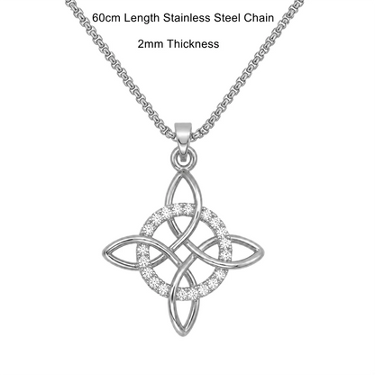 Witch Knot Pendant Necklace Stainless Steel Chain CZ Celtic 4 Elements Protection Amulet Retro Wiccan Gothic Women Men Jewelry