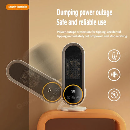 1200W PTC Portable Heater, 3-Speed Timer 30/60/90min, 2 Temp Settings, 3s Fast Heating, Overheat & Tip-Over Protection, Quiet